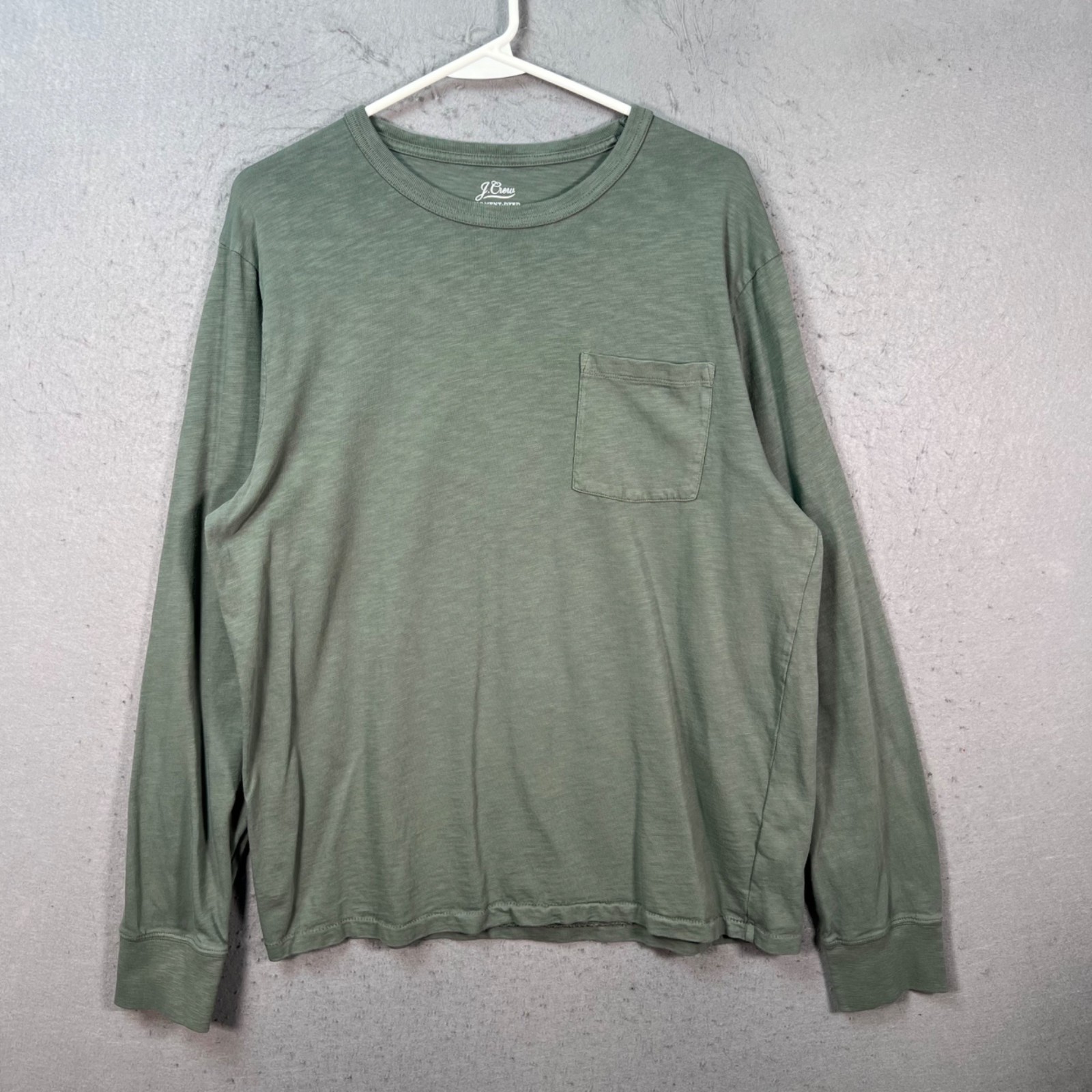 J.Crew Mens Large Garment-Dyed Long Sleeve Pocket T-Shirt Green Slub Cotton