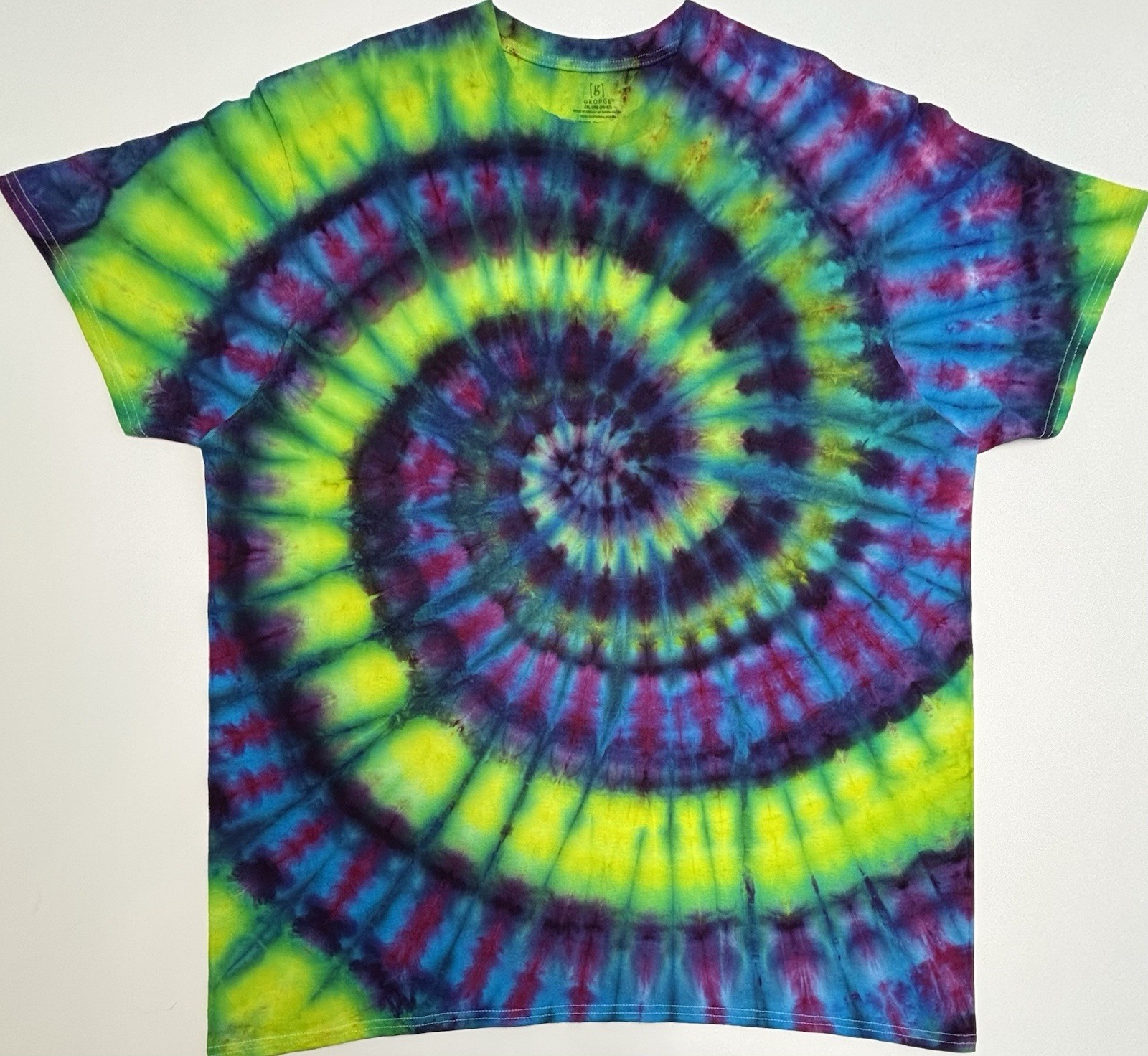 Handmade Tie Dye Adult T-Shirt XXL Multicolor Spiral Long Length George Tee NEW
