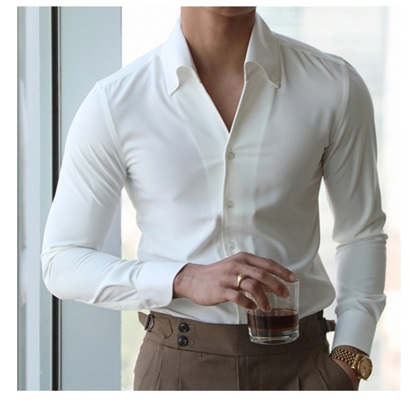 Men’s Collar Shirt Wrinkle-free Casual Slim-fit with A Lapel Design Shirts