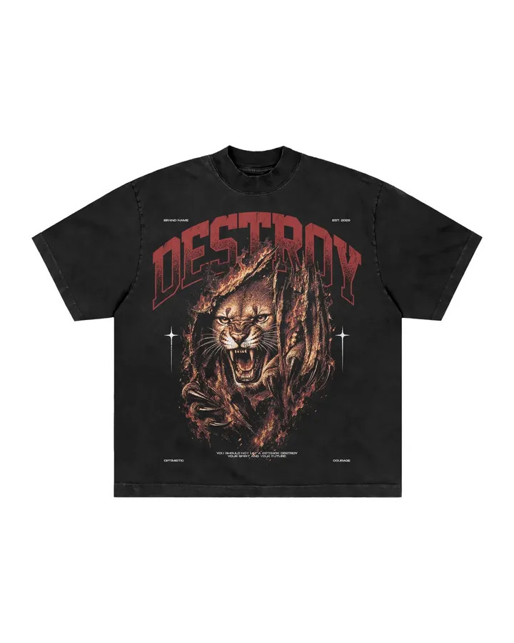 Men’s Vintage Washed Graphic T-Shirt Lion Claw Print Gothic Streetwear Tee