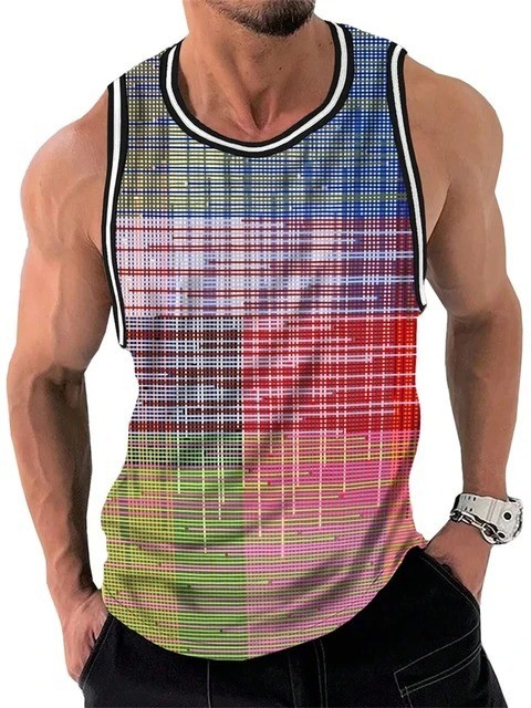 Men’s Striped Gym Tank Top Summer Beach Muscle Sleeveless Shirt Casual Vest S-6X