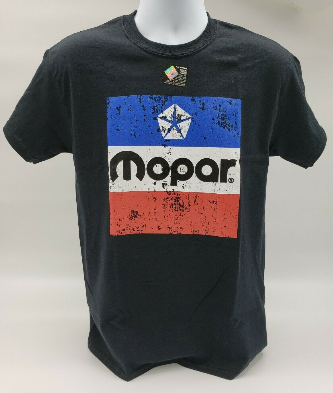 Black T-Shirt w/ Large Red White & Blue 1972 Mopar Emblem / Logo On Front