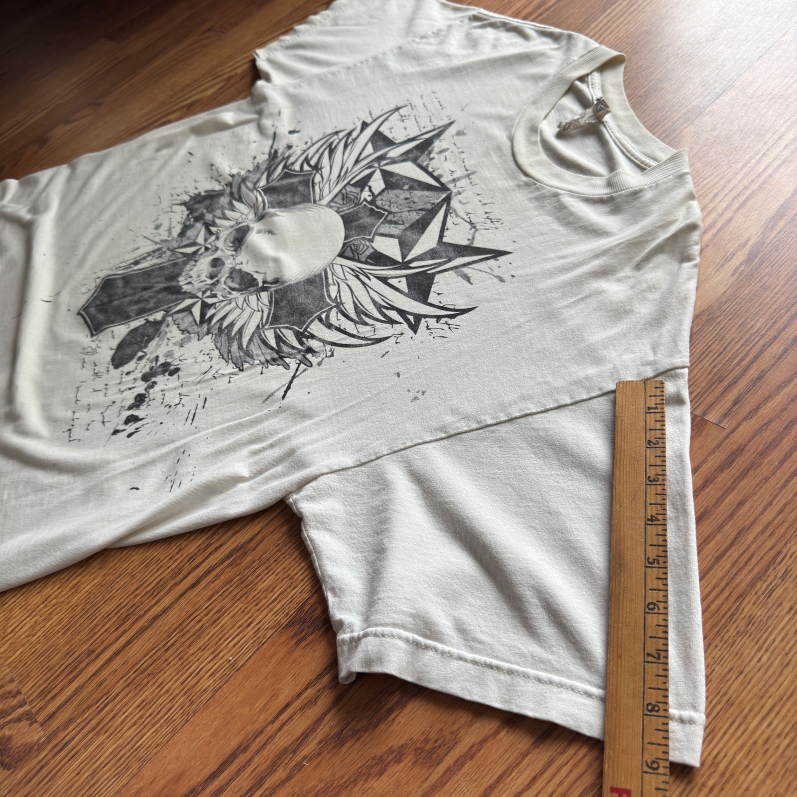 ALStyle Skull Graphic Tee Men’s XL Cream Affliction Style Y2K Grunge