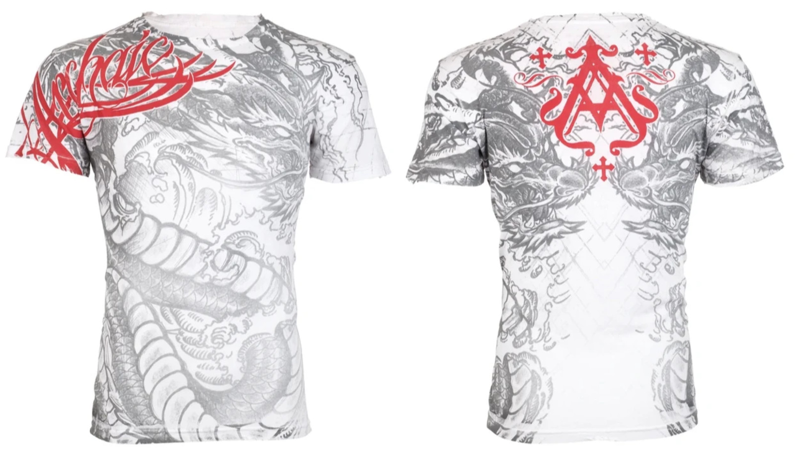 Archaic By Affliction Men’s T-Shirt Dragon Rage Wings White Biker M-3XL