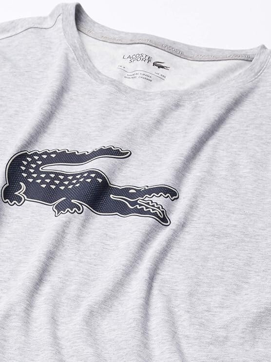 Lacoste Men’s Short Sleeve Croc Graphic Shirt, Gray, XL