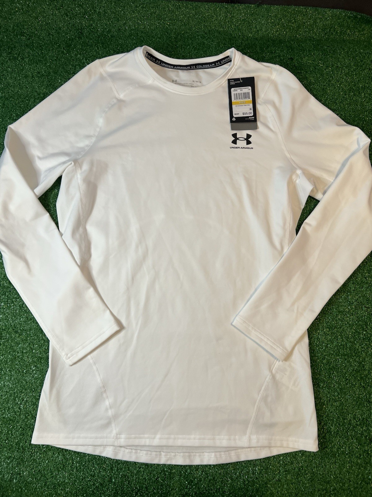 Under Armour COLDGEAR Fitted Long Sleeve Athletic Shirt White Size M 1366068.