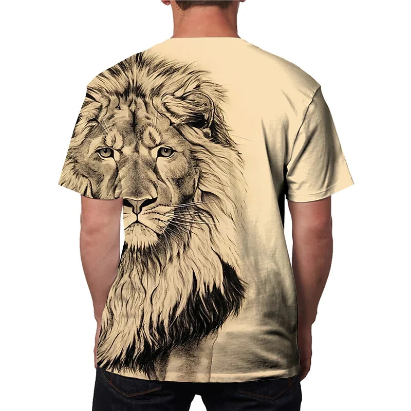 3d Print Men T Shirt Black Lion Gaze Fashion Graphic Short Sleeve Tee Classic