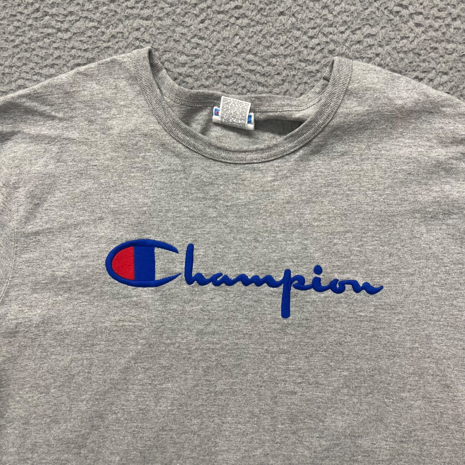 Champion Shirt Mens 2XL Gray Spell Out Crew Neck Sportswear Y2K Hop Hop