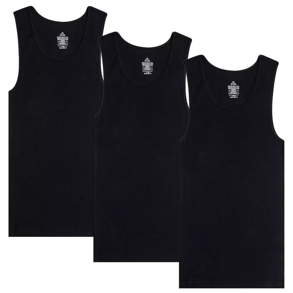 6 Pieces Men’s Tank Top 100% Cotton Ribbed Black A-Shirt Wife Beater Undershirts
