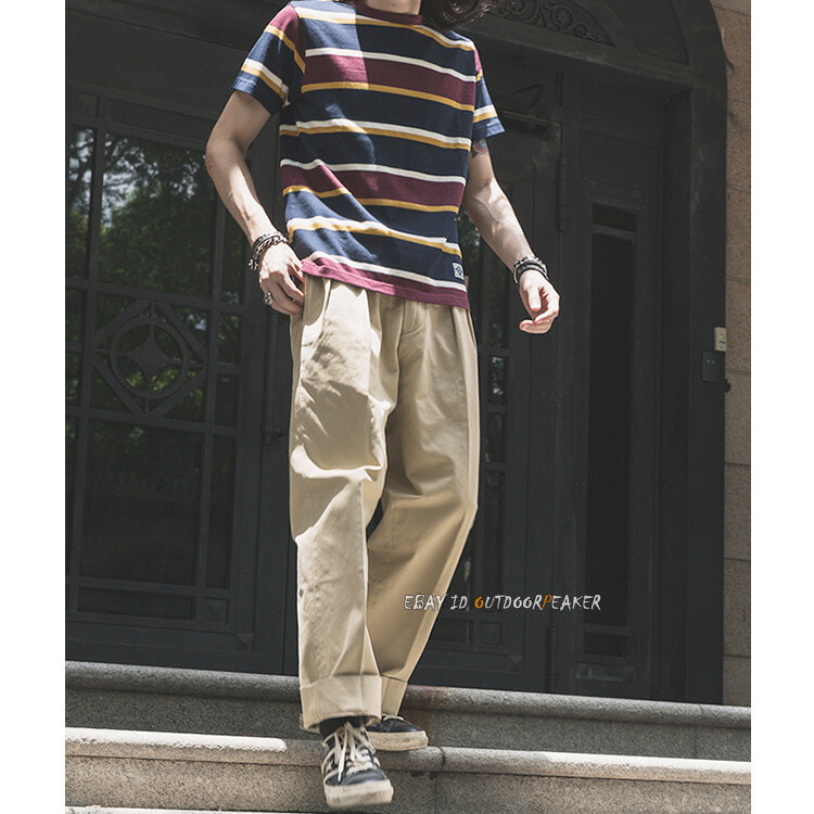 NON STOCK Ivy League Striped Crew Neck T Shirts Preppy Style Men’s Casual Tee