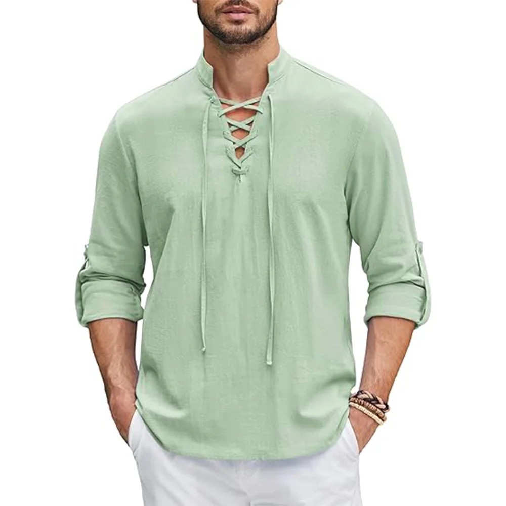Men’s Renaissance Cotton Linen Shirt Long Sleeve Gothic T-shirt Tee Summer Gift