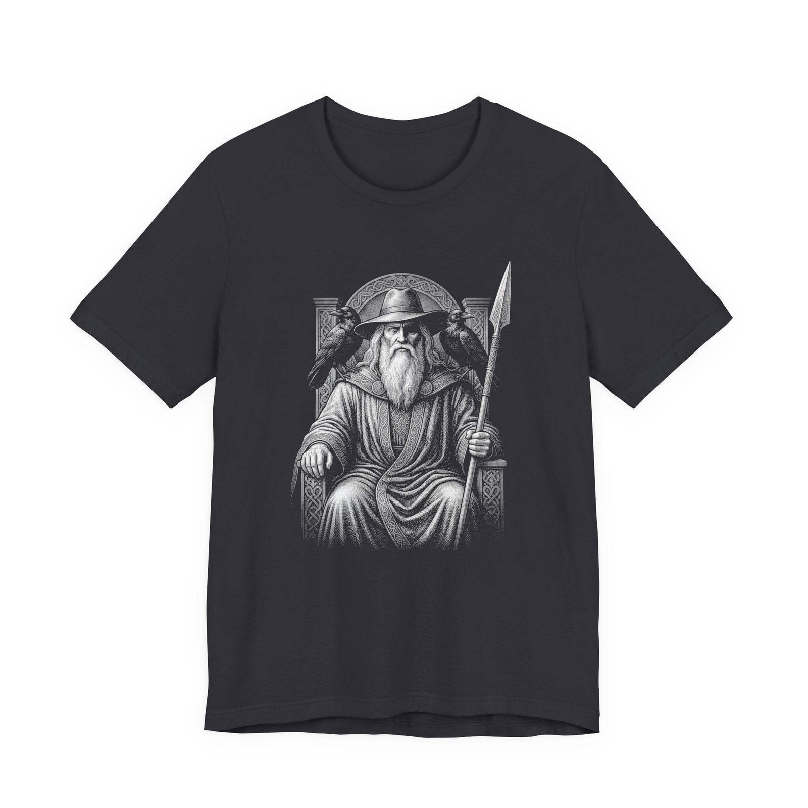 Odin Norse God T-Shirt with Ravens & Spear | Viking Mythology Tee Shirt