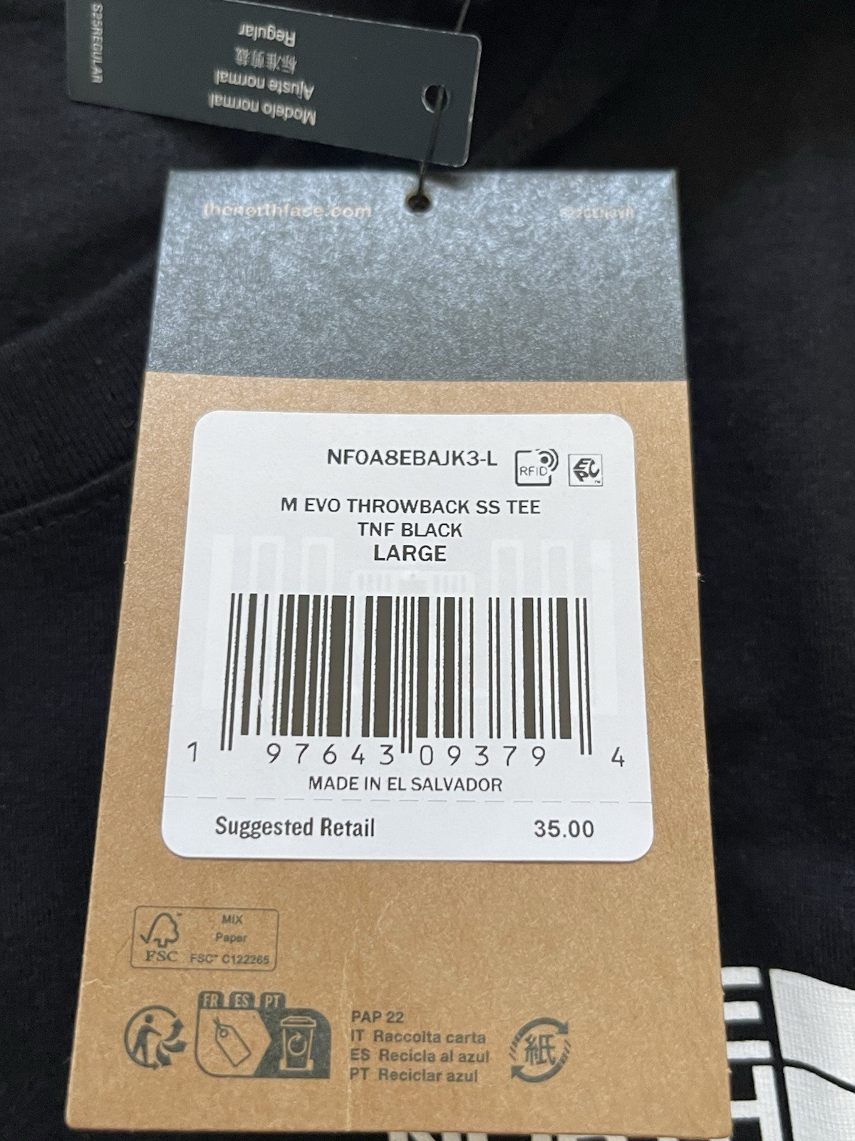 The North Face Evo Throwback SS Tee Black Logo T-Shirt Men’s Large NWT