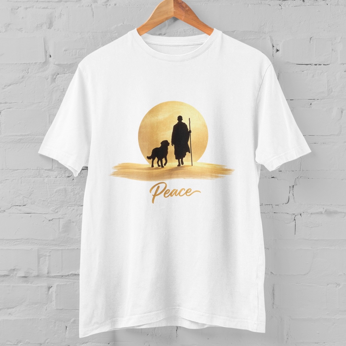 Walk For Peace Sunset Monk Dog T Shirt Spiritual Zen Graphic Tee Gift S-5XL
