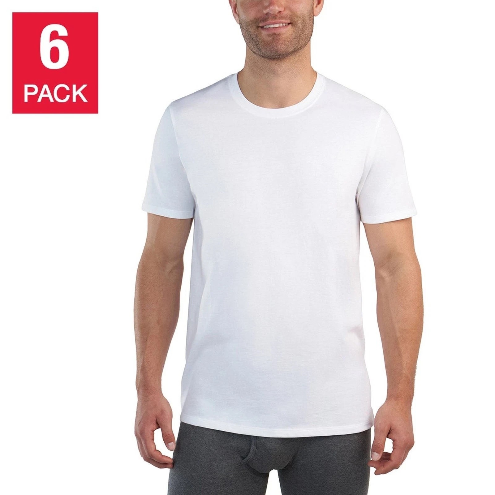 Kirkland Signature Men’s Lightweight Cotton Crew T-Shirts | 6-Pack | White | XL