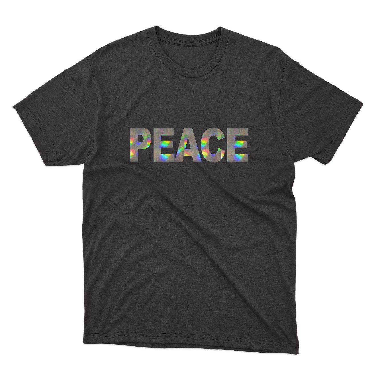 PEACE Black T-Shirt | Silver Holographic / Hologram Text