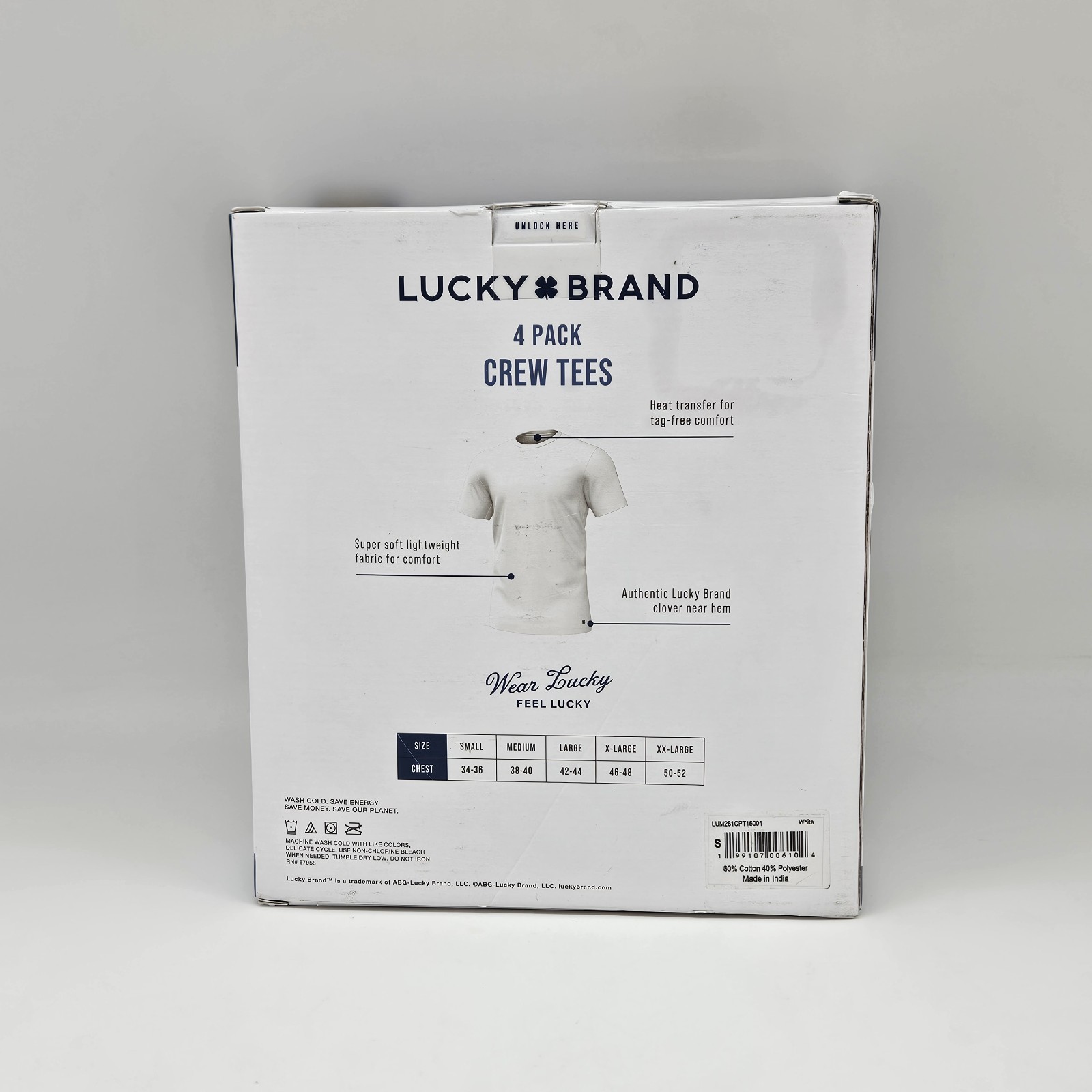 4 Pack LUCKY BRAND Men’s S M L Crew Neck White Cotton Classic Logo T Shirt Set