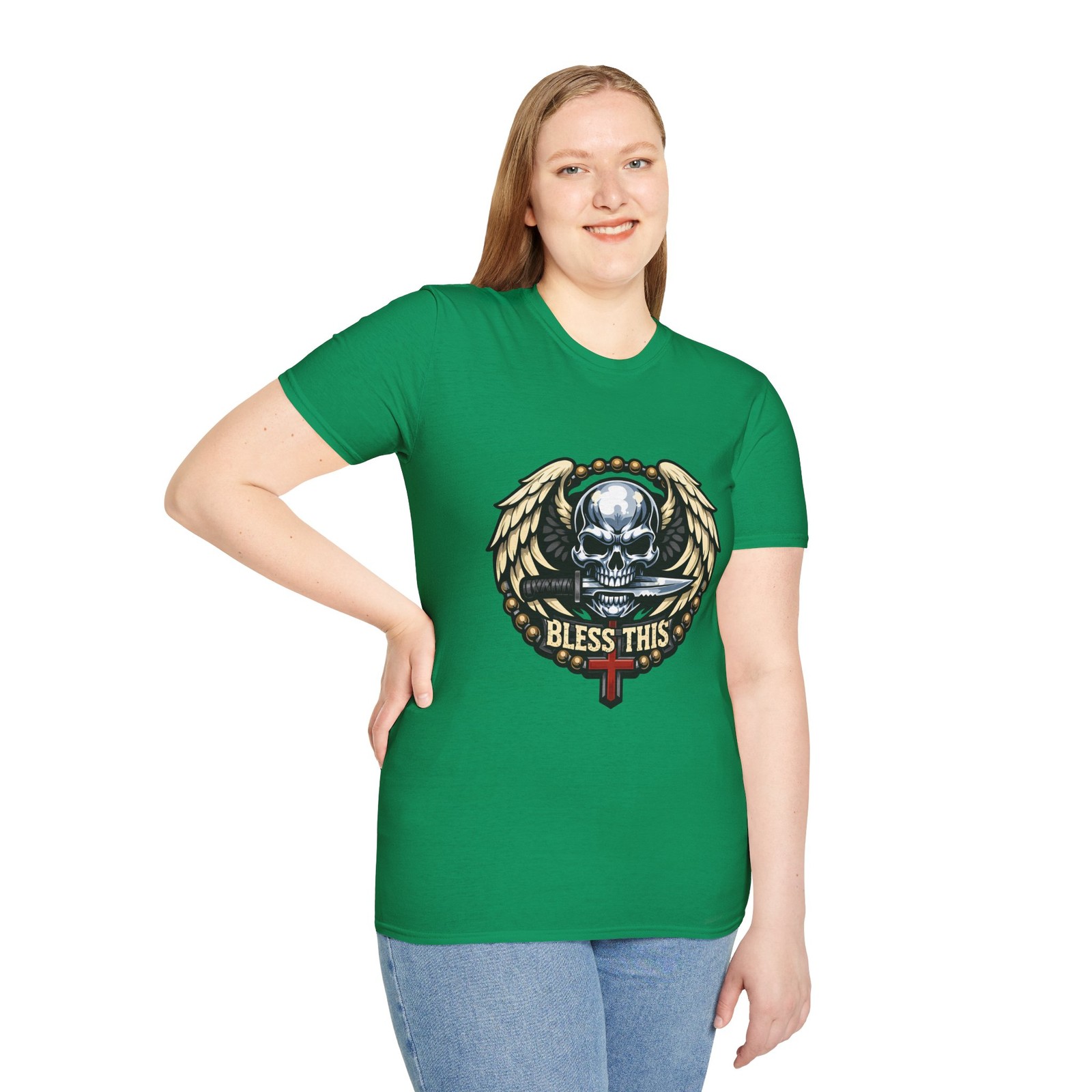 Chrome Skull Angel Wings Gothic Unisex Softstyle T-Shirt