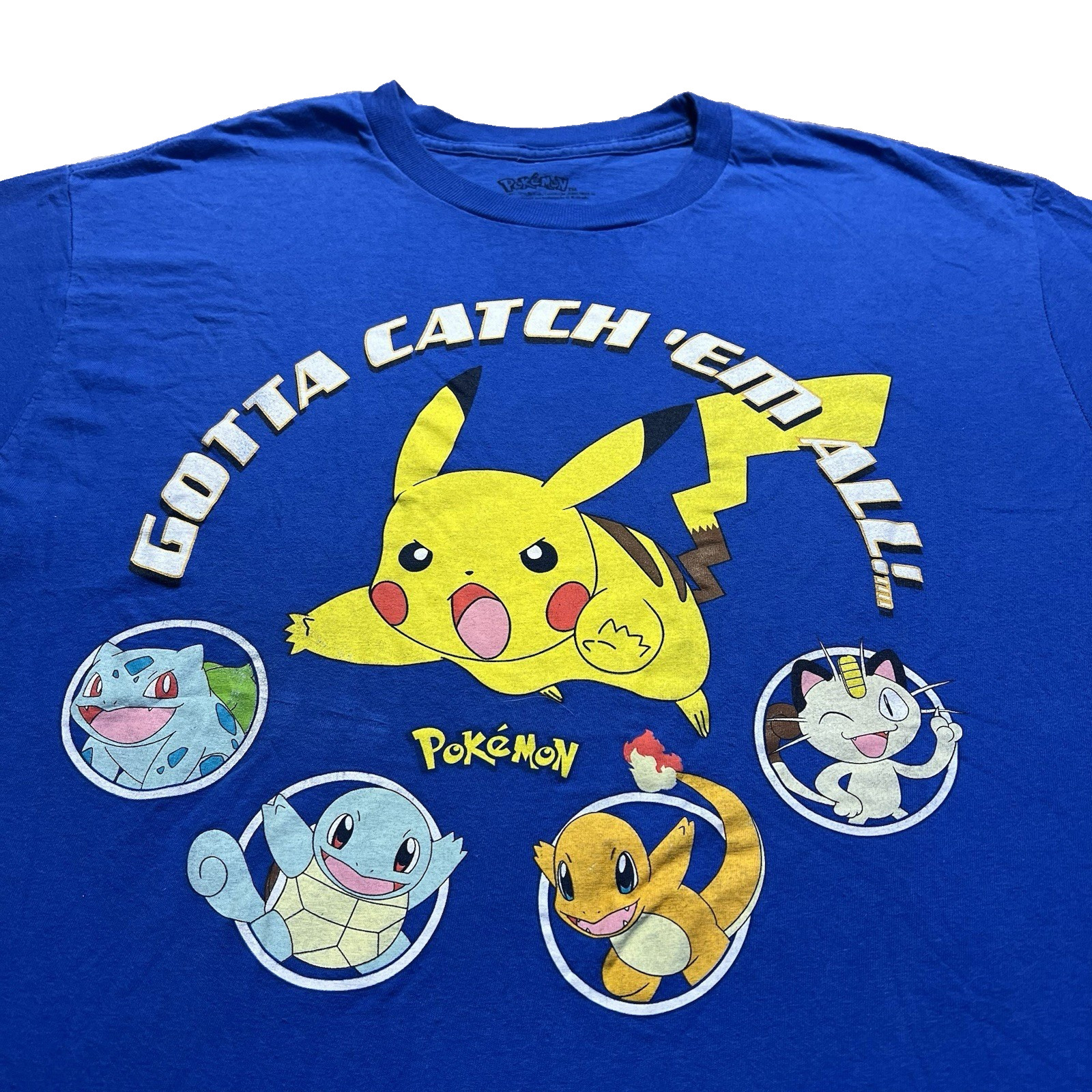 Pokemon Mens Blue Pikachu Gotta Catch Em All Graphic T Shirt Large Short Sleeve