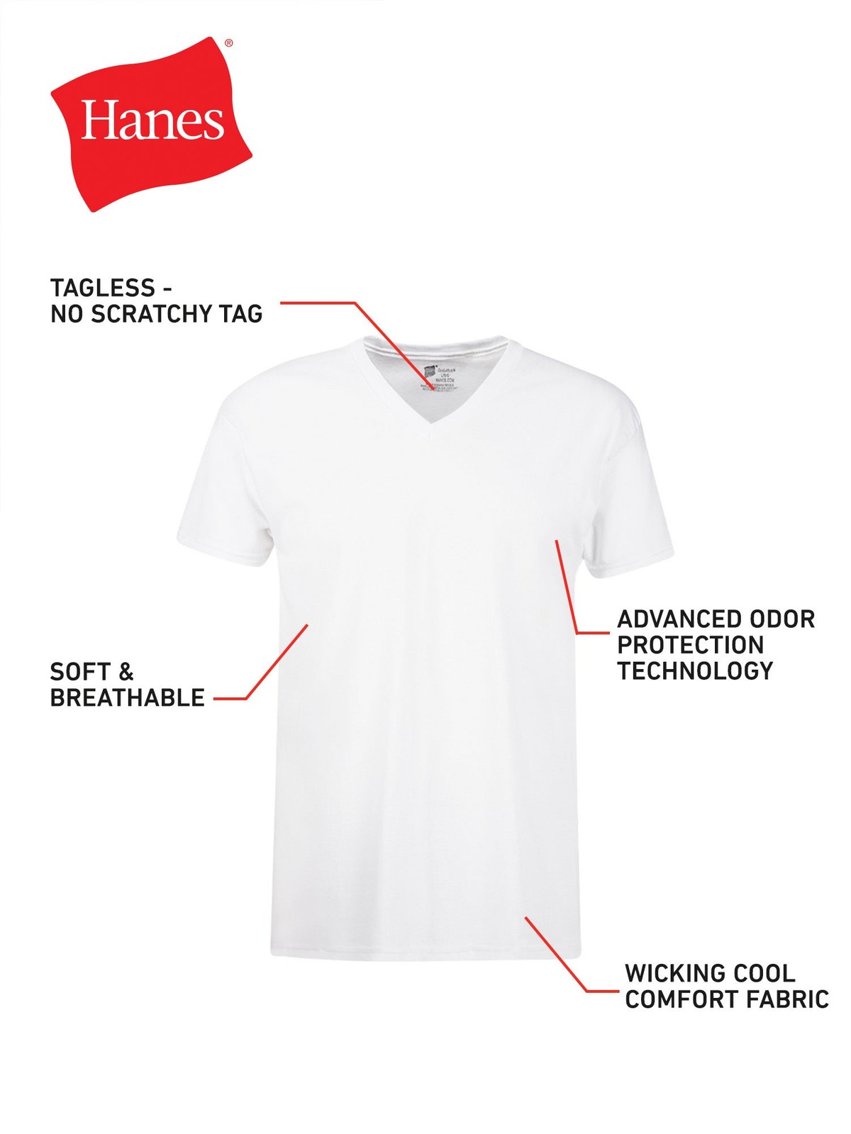 Hanes Men’s FreshIQ Undershirt 6-Pack V-Neck Men’s Shirts TAGLESS Comfort Soft