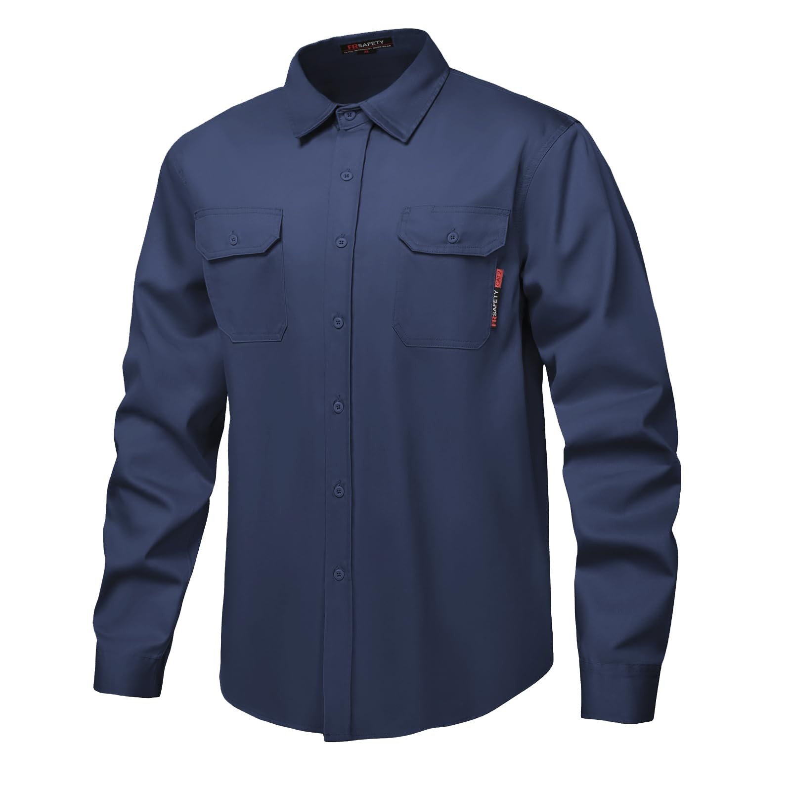 Men FR Shirt 7oz Fire Resistant CAT2 Welding 100% Cotton Navy 2XLarge