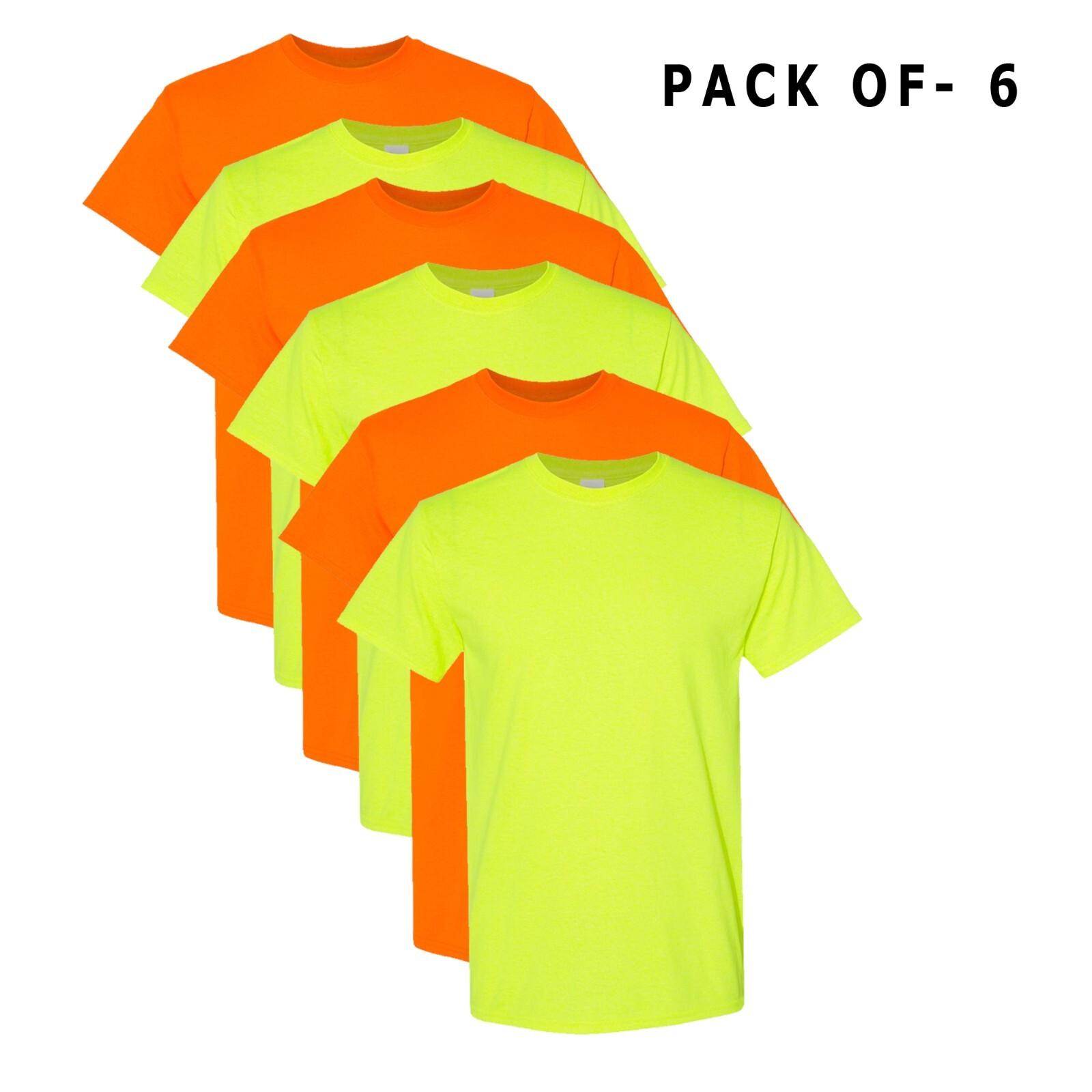 GILDAN High Visibility Shirts Safety Orange Green 6 Pack Mix 5.3 Oz Hi Vis Tee