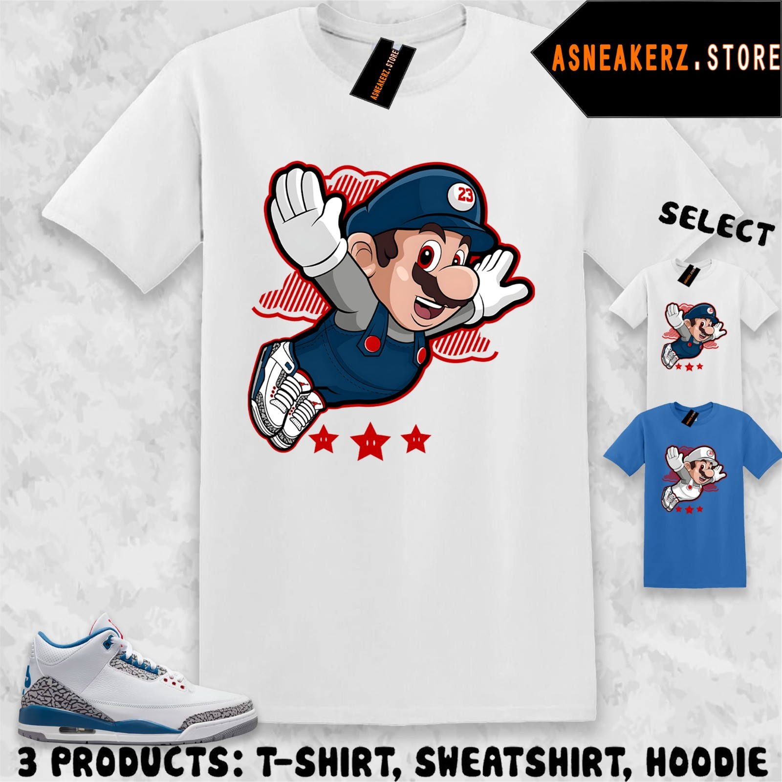 Tee Shirt Matching AJ 3 OG True Blue 2026 To Match Sneaker Mario Fly T-Shirt