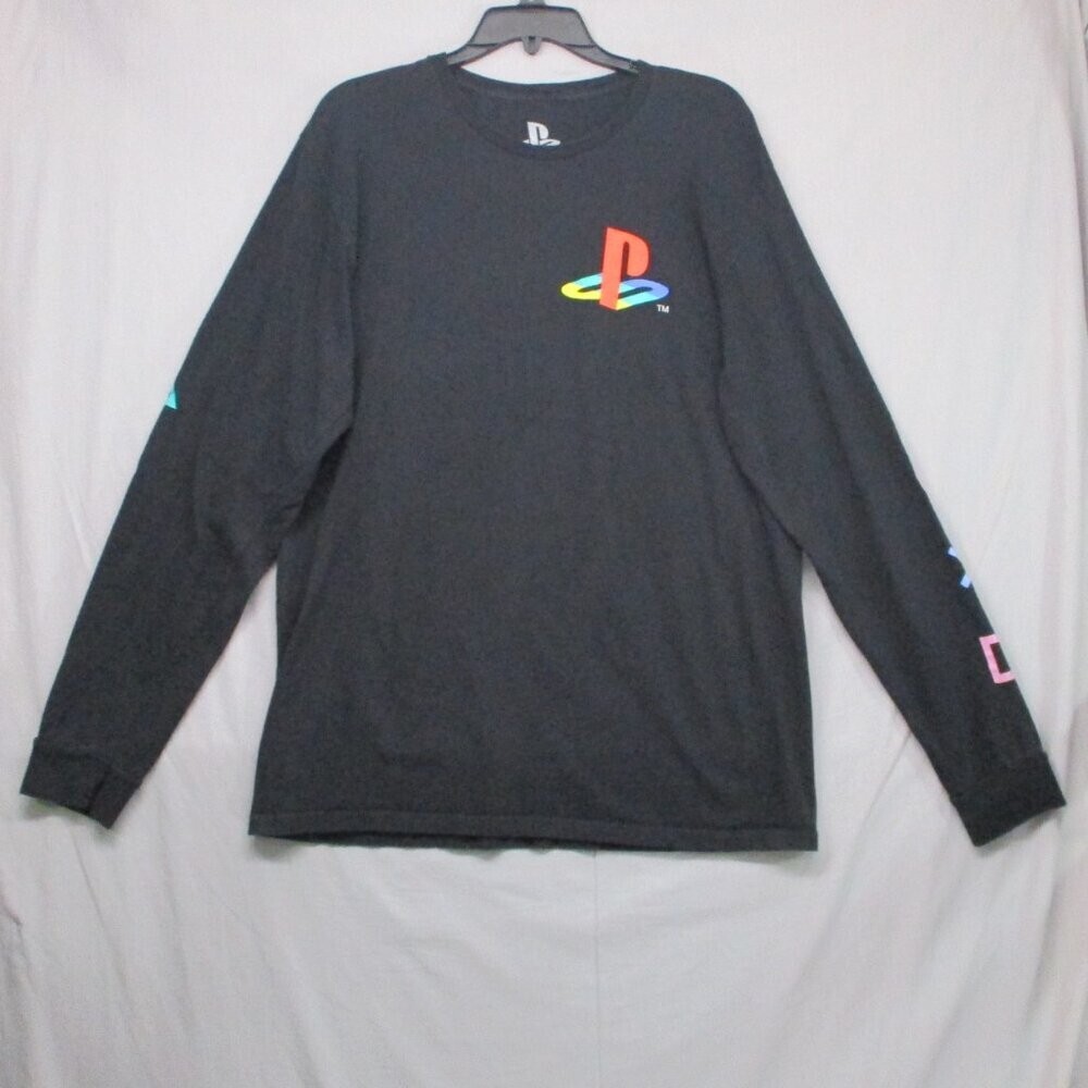 PlayStation Graphic Print Logo & Buttons On Sleeve Black Men Size | L