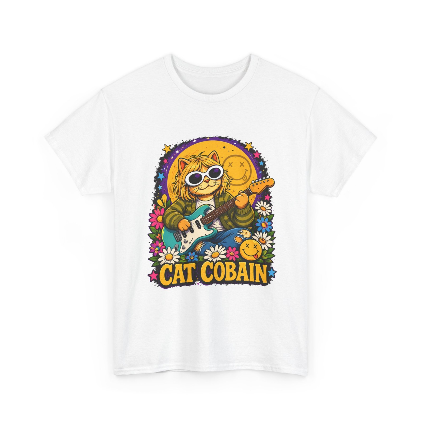 Cat Cobain T-Shirt Retro psychedelic tee Alternative Grunge Music Nirvana Fan