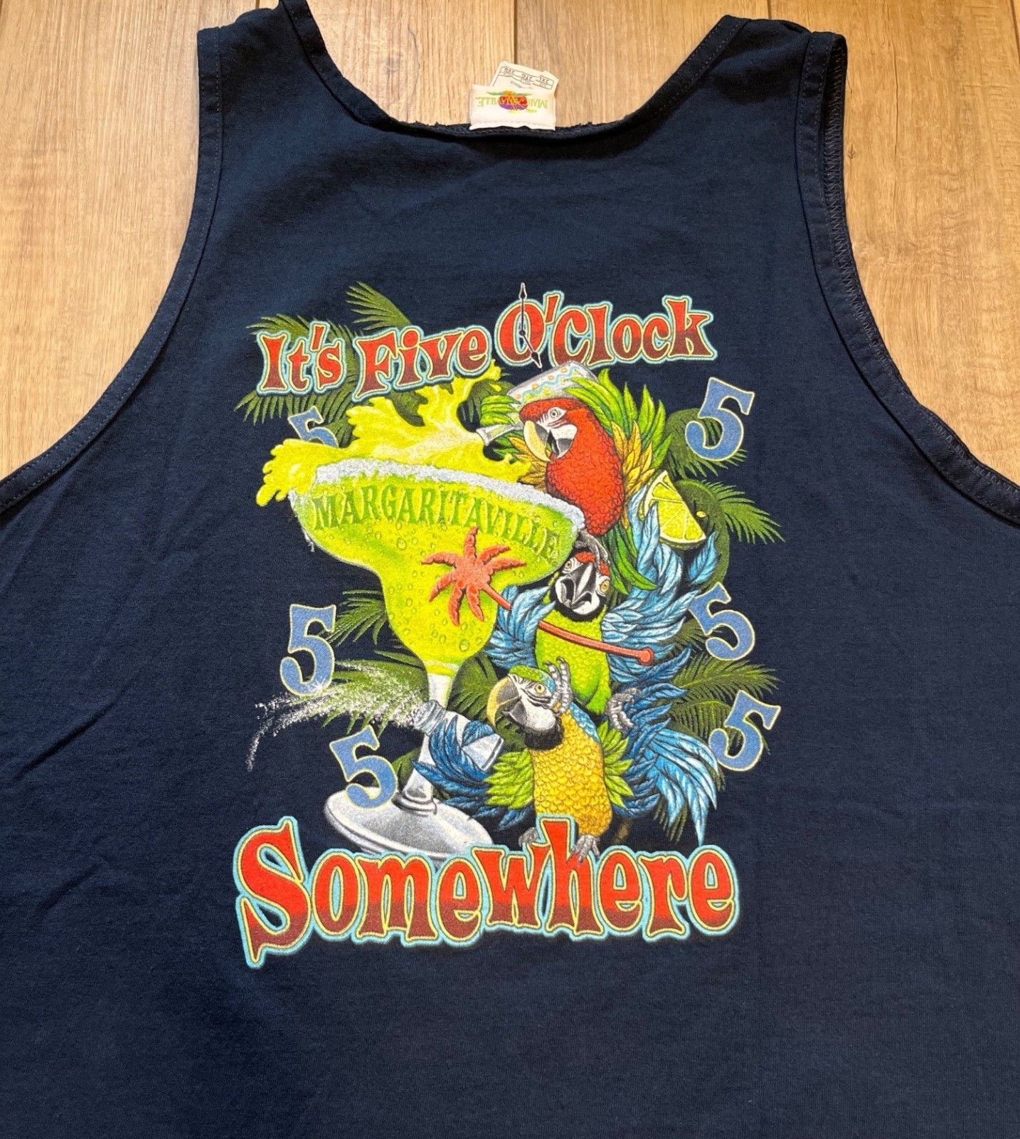 Margaritaville Las Vegas Mens 2XL Tank Top Blue 5 o’clock Somewhere Parrot