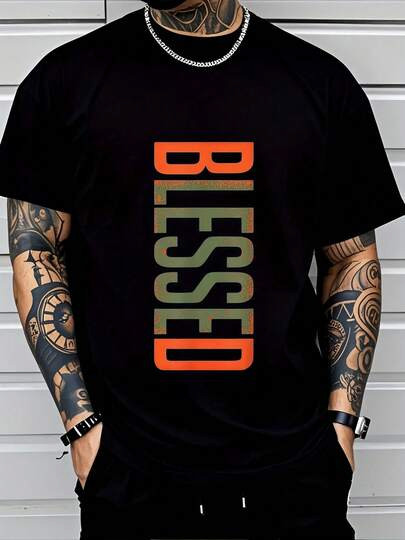 Man’ Vertical Word Print Black TShirt size S to 5XL