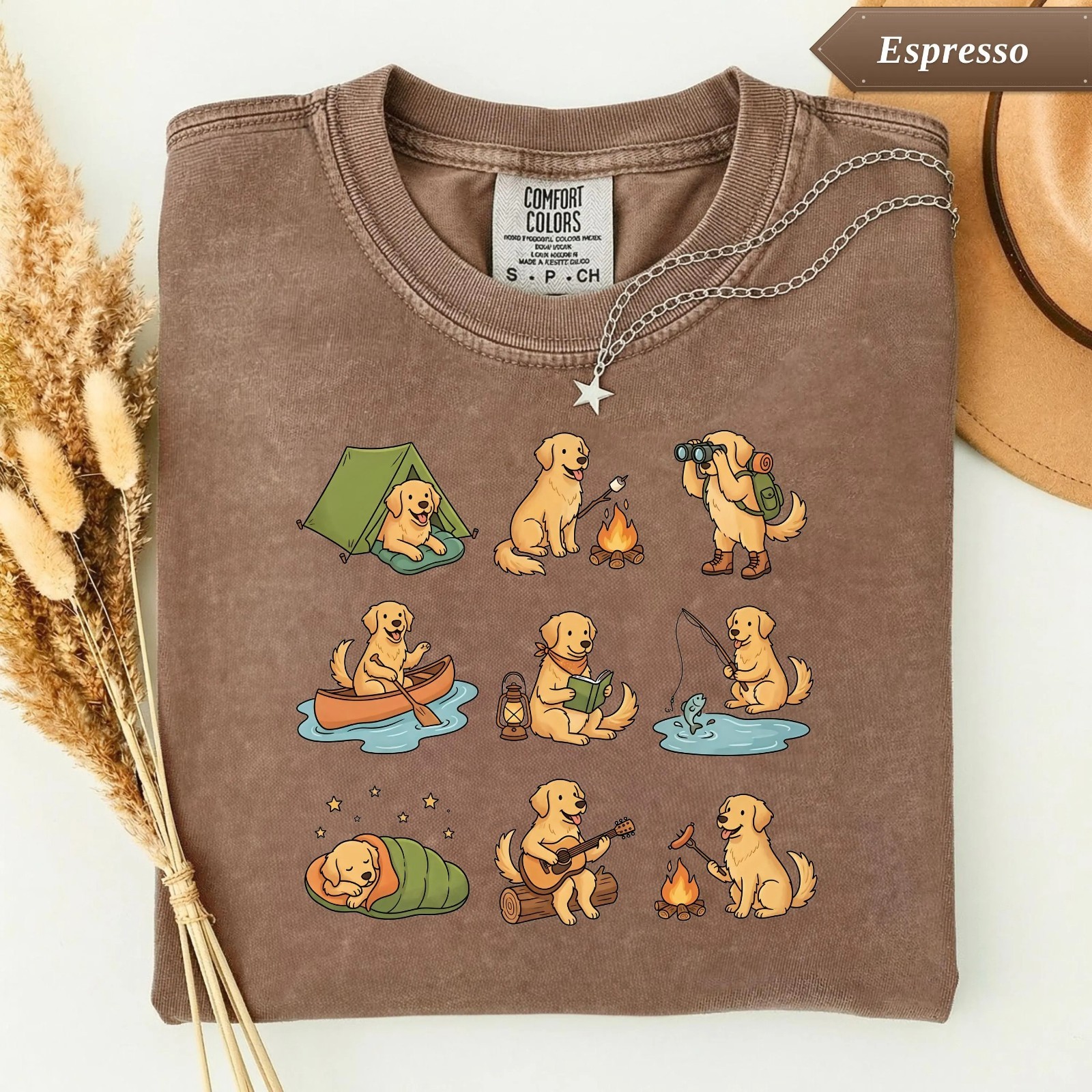 Golden Retriever Camping Shirt, Nature Lover Gift, Dog Mom Gift T-Shirt