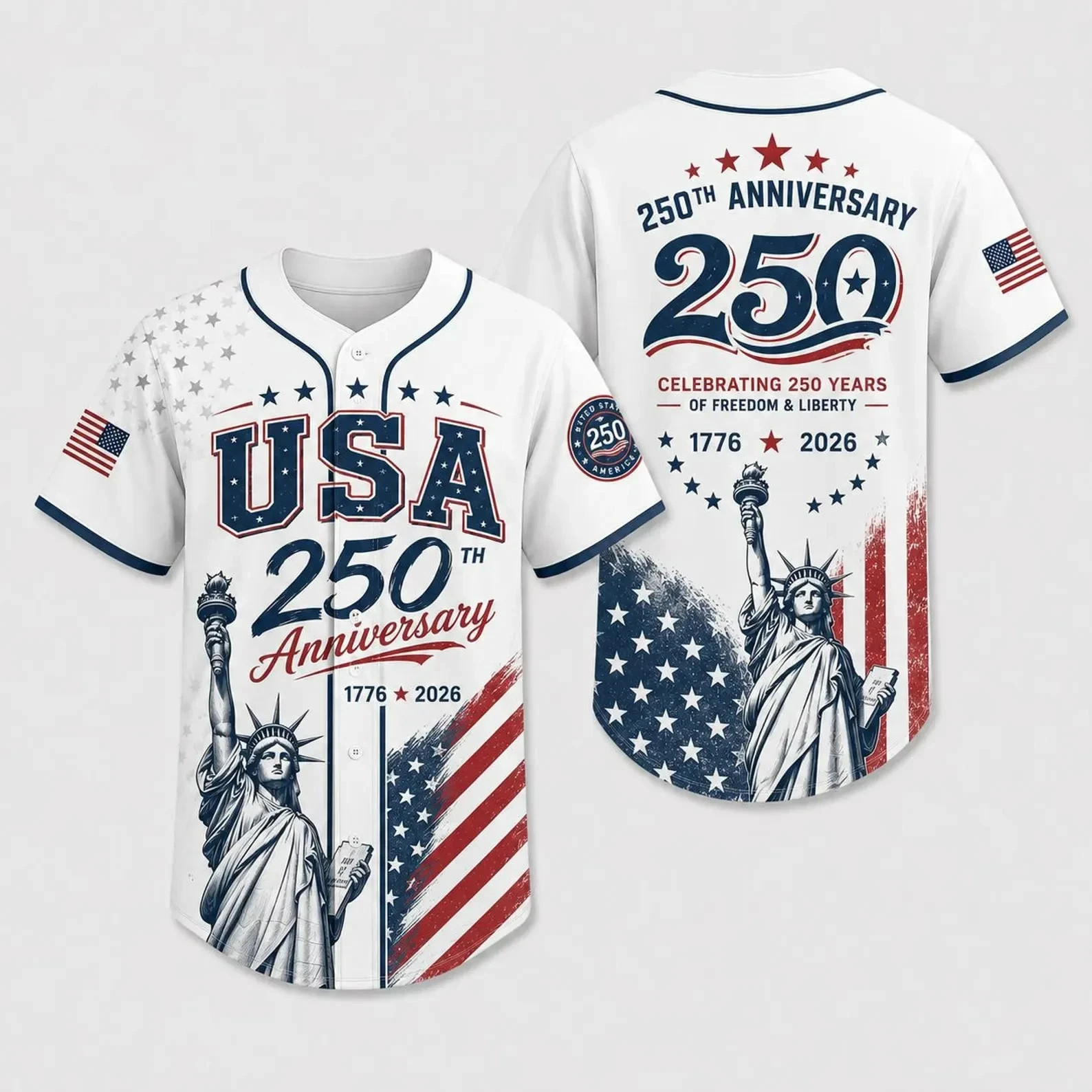USA 250th Anniversary Baseball Jersey, Patriotic Liberty WhitePrint Jersey S-5XL