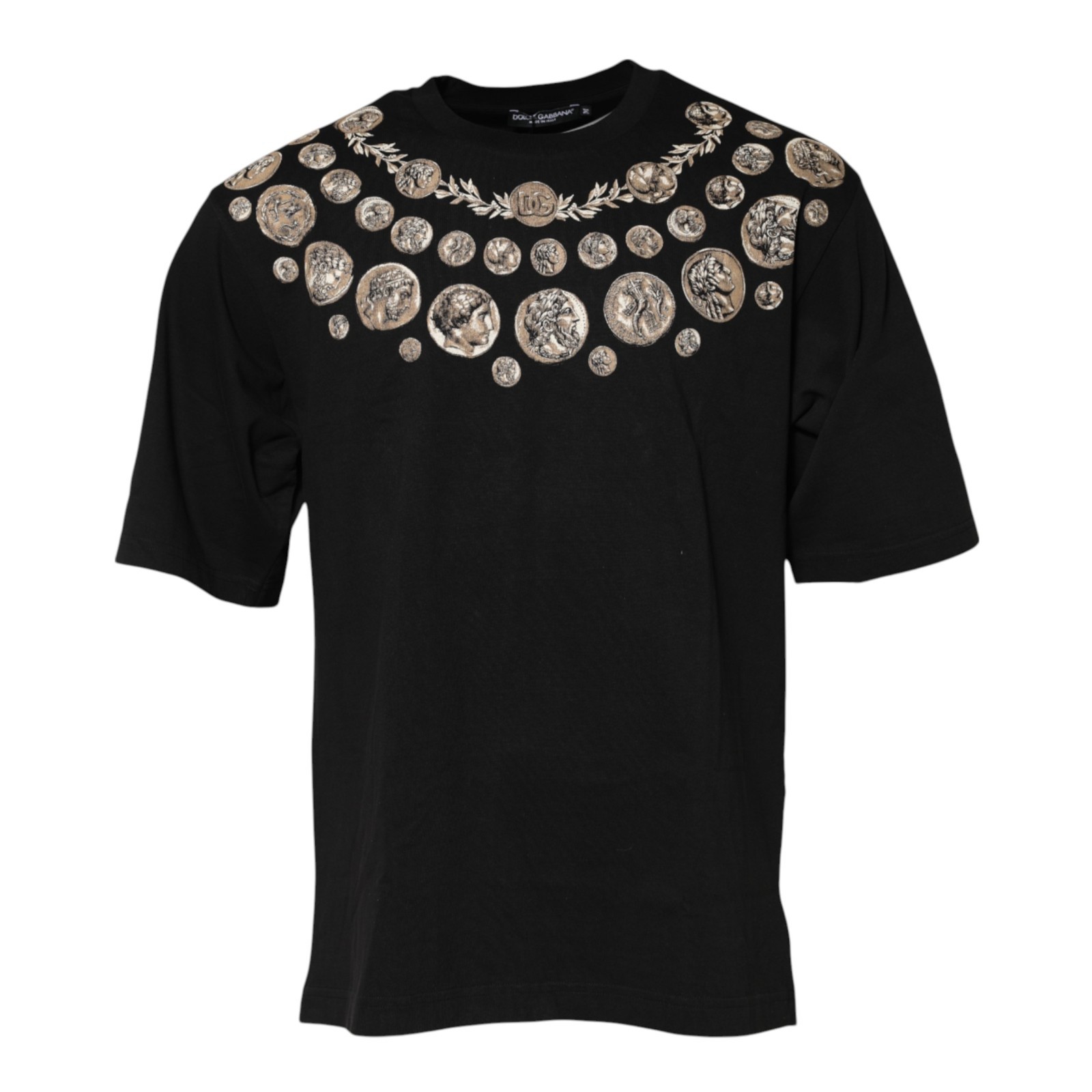 DOLCE & GABBANA T-shirt Black Coin Print Cotton Crew Neck IT48/US38/M 1050usd