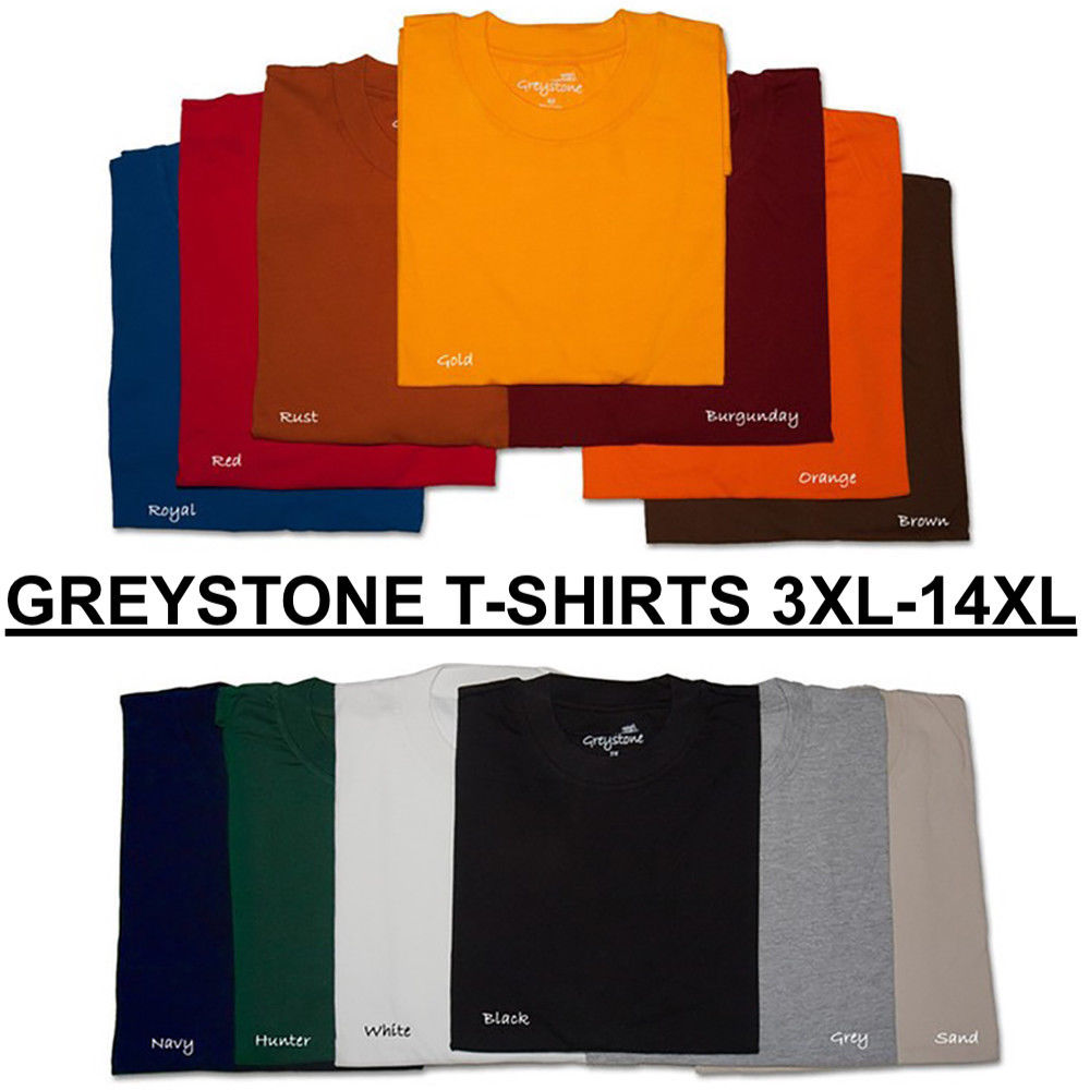 T-Shirt Men’s Big Tall GREYSTONE Short Sleeve Tee Shirt Plain Heavyweight 14XL