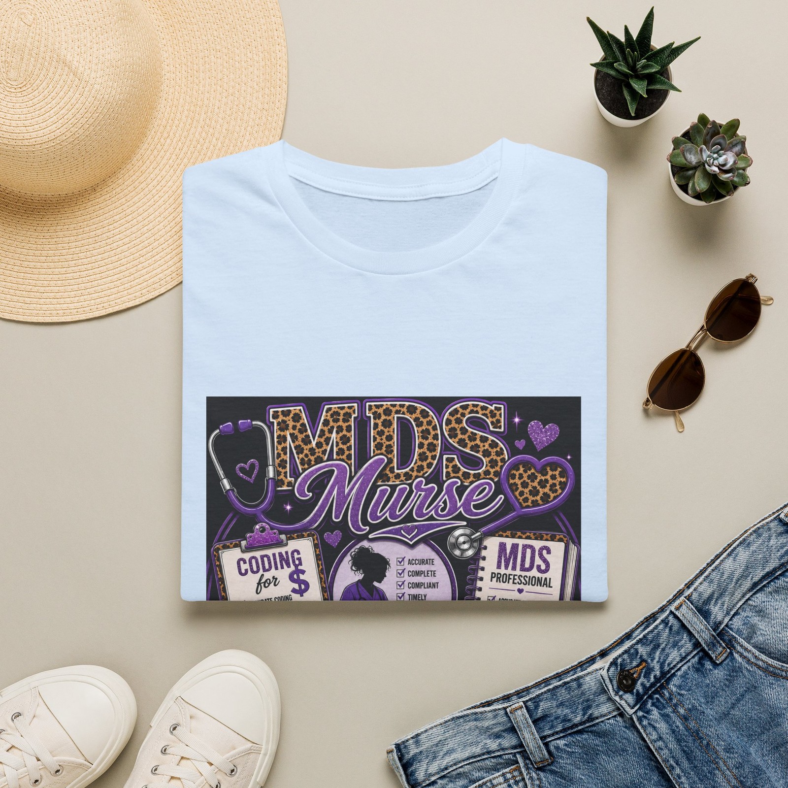 MDS Nurse Graphic Tee | Medical Nursing Design, Purple Leopard Accents