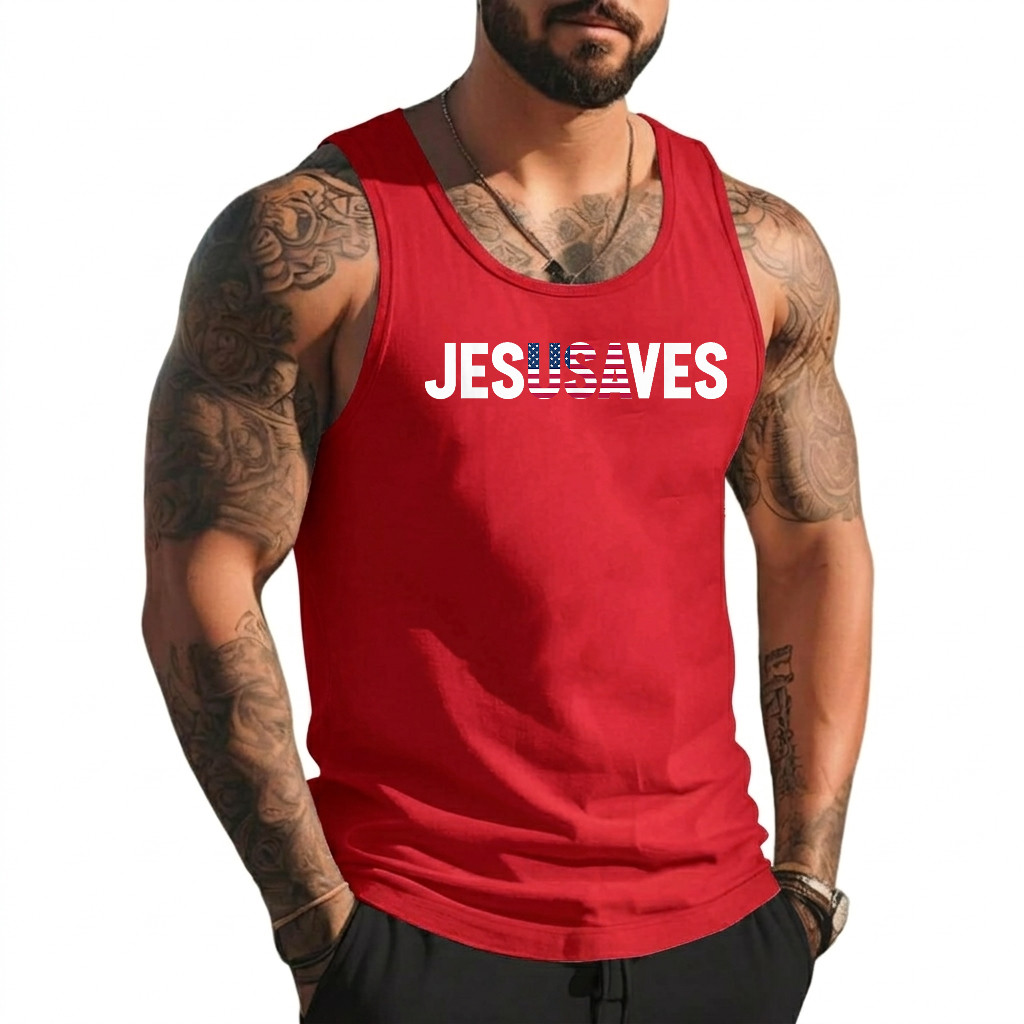 4th of July Christian Jesus Saves USA Flag Patriotic Tank Top
