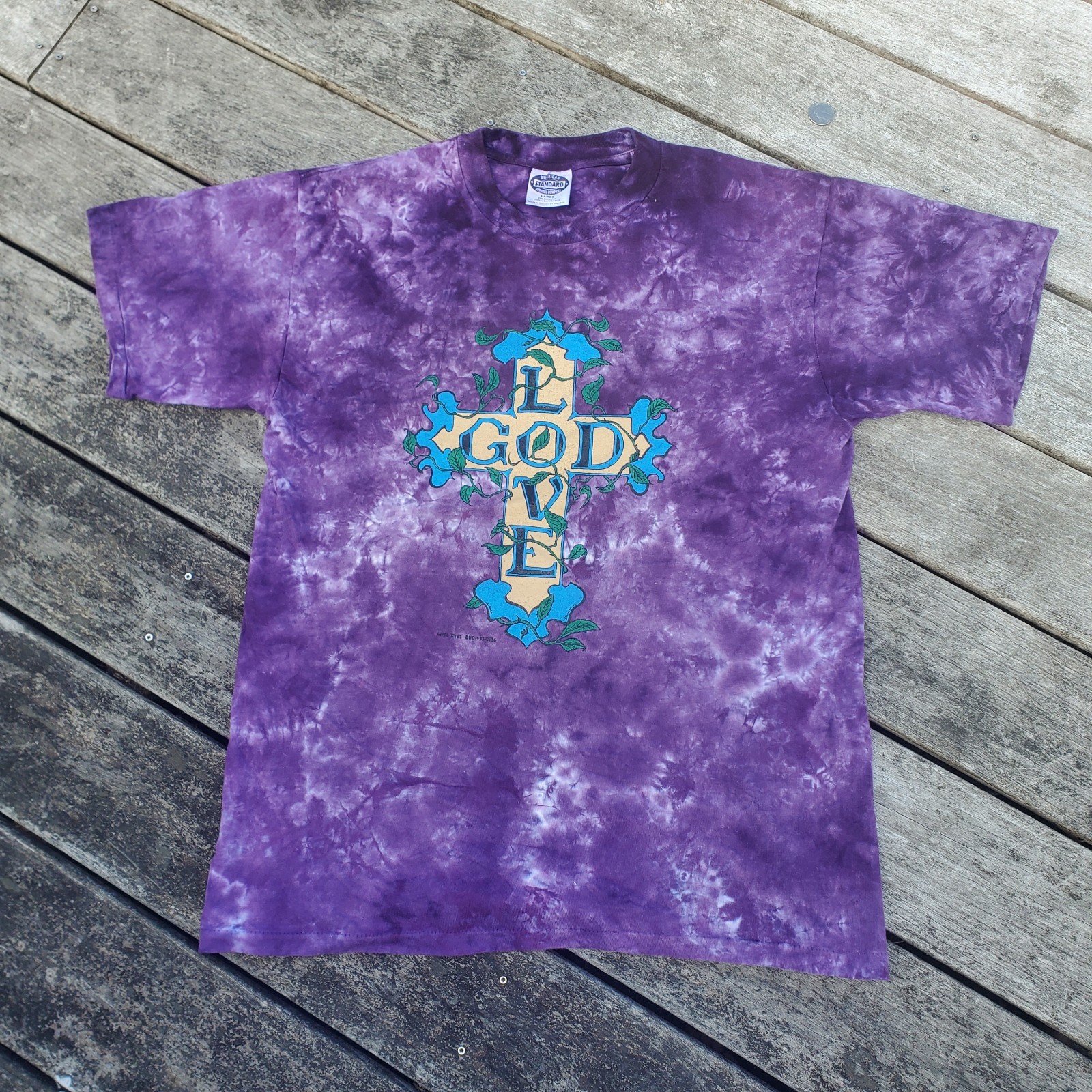 Vintage 90s God Love Shirt Single Stitch Large 1 John 4:10 Jesus Tee Tie Dye Y2K