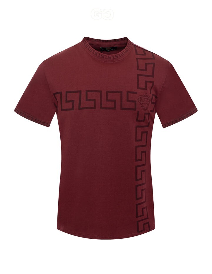 Men’s Italian fashion Burgundy Short Sleeves Crew Neck T-shirt Medusa Greek Key