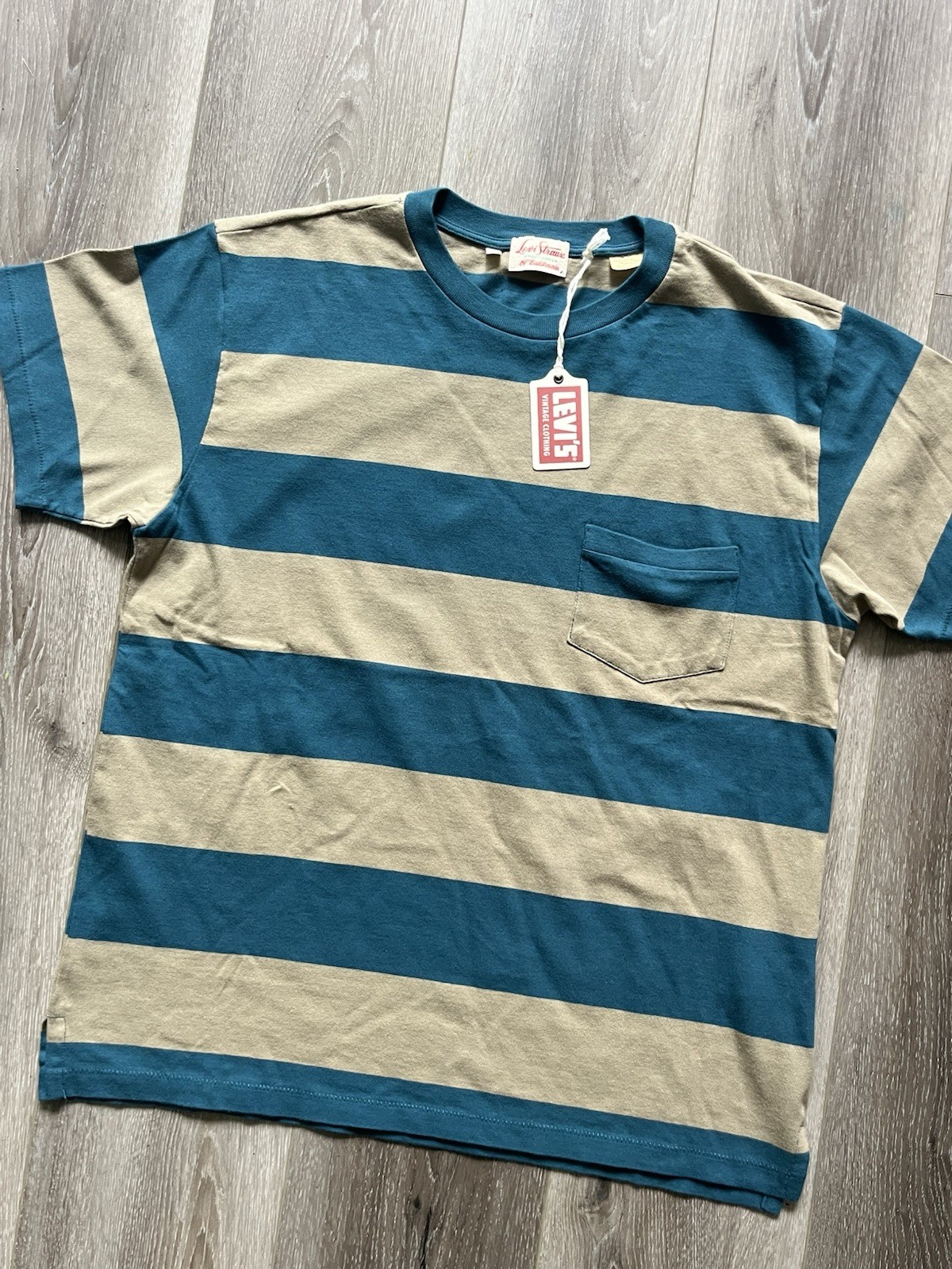 LEVIS VINTAGE CLOTHING LVC 1940’S SPLIT HEM T-SHIRT STRIPE BLUE/GRAY MEDIUM NWT