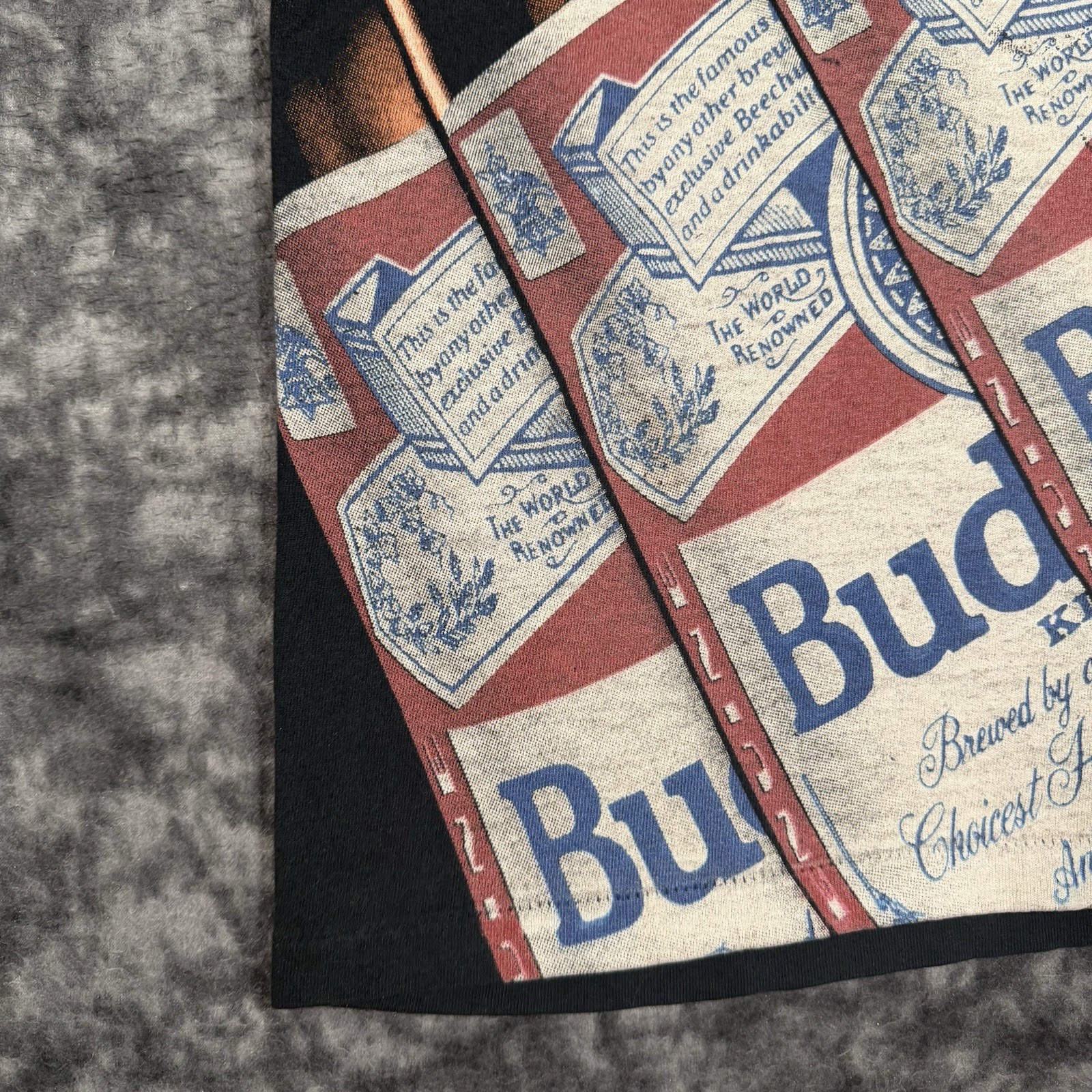 Vintage All Over Print Budweiser TShirt Mens Size L AOP Wild Oats 1993 Rare