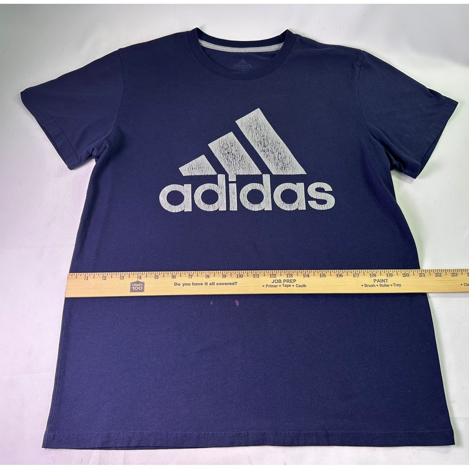 Adidas The Go-To Performance Tee Navy Blue Distressed Logo Shirt Men’s Large L