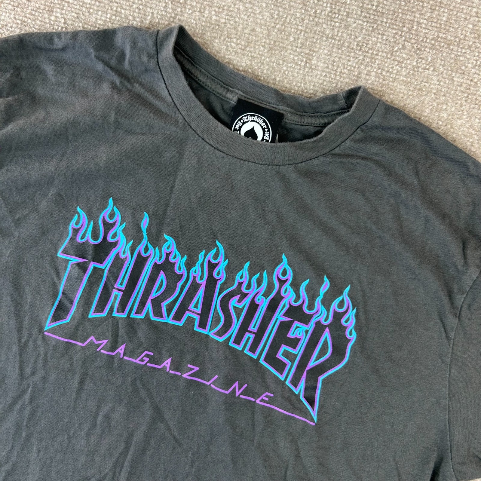 Thrasher Magazine Flame T Shirt Mens Medium Black Cotton Graphic Skateboard