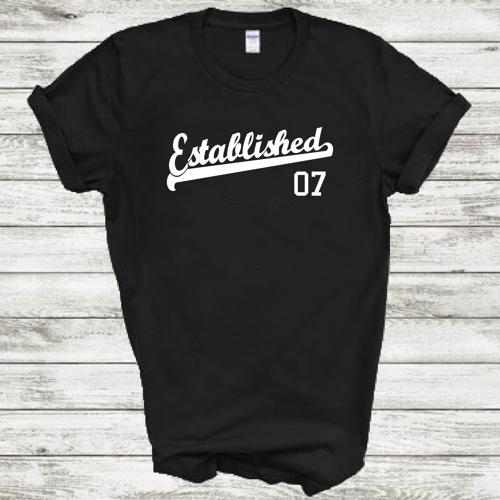 Established 07 Birthday Anniversary Script Tail 2007 Tee Shirt All Size & Color