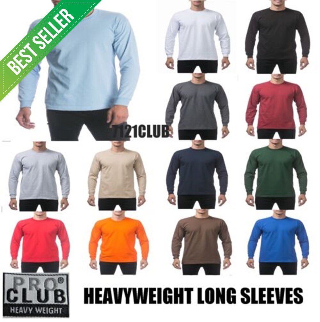 PRO CLUB LONG SLEEVE HEAVYWEIGHT T SHIRT PROCLUB MEN’S PLAIN T SHIRT BIG & TALL