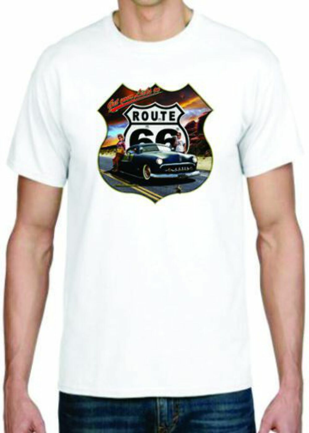 Adult DryBlend® T-Shirt – ( GET YOUR LICKS ON ROUTE 66 (SLED LOW RIDER)- HOT ROD