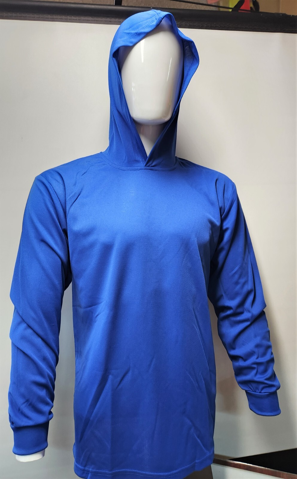 BLUE Long Sleeve Safety Shirt With Hoodie, Quick Dry Polyester Birdeye mesh