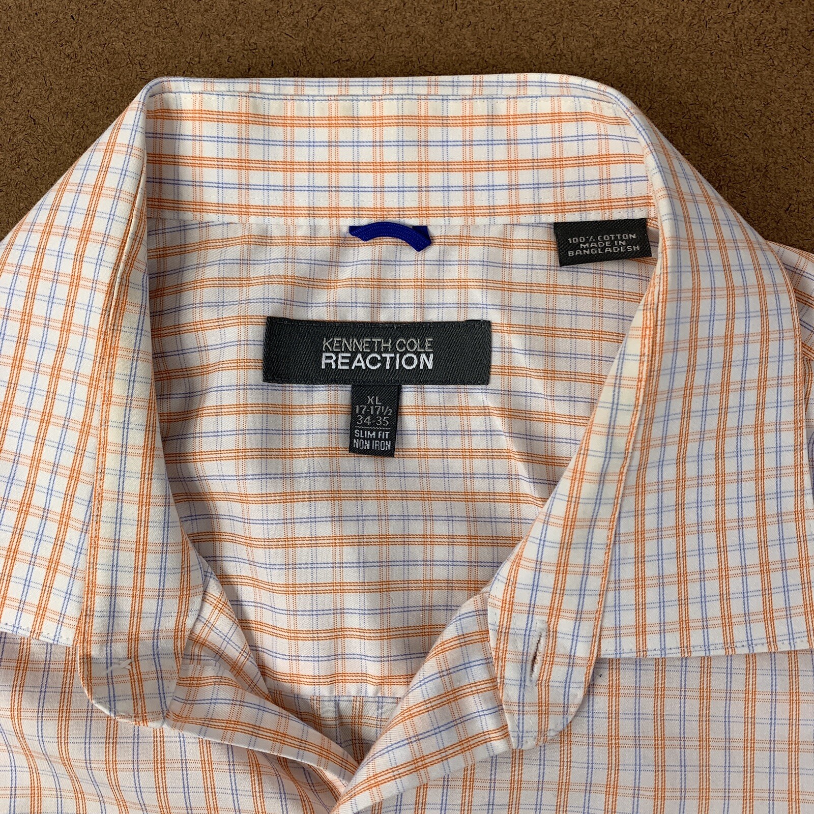 Kenneth Cole Reaction Men’s Size XL 17-171/2 34-35 Slim Fit Plaid Button Front