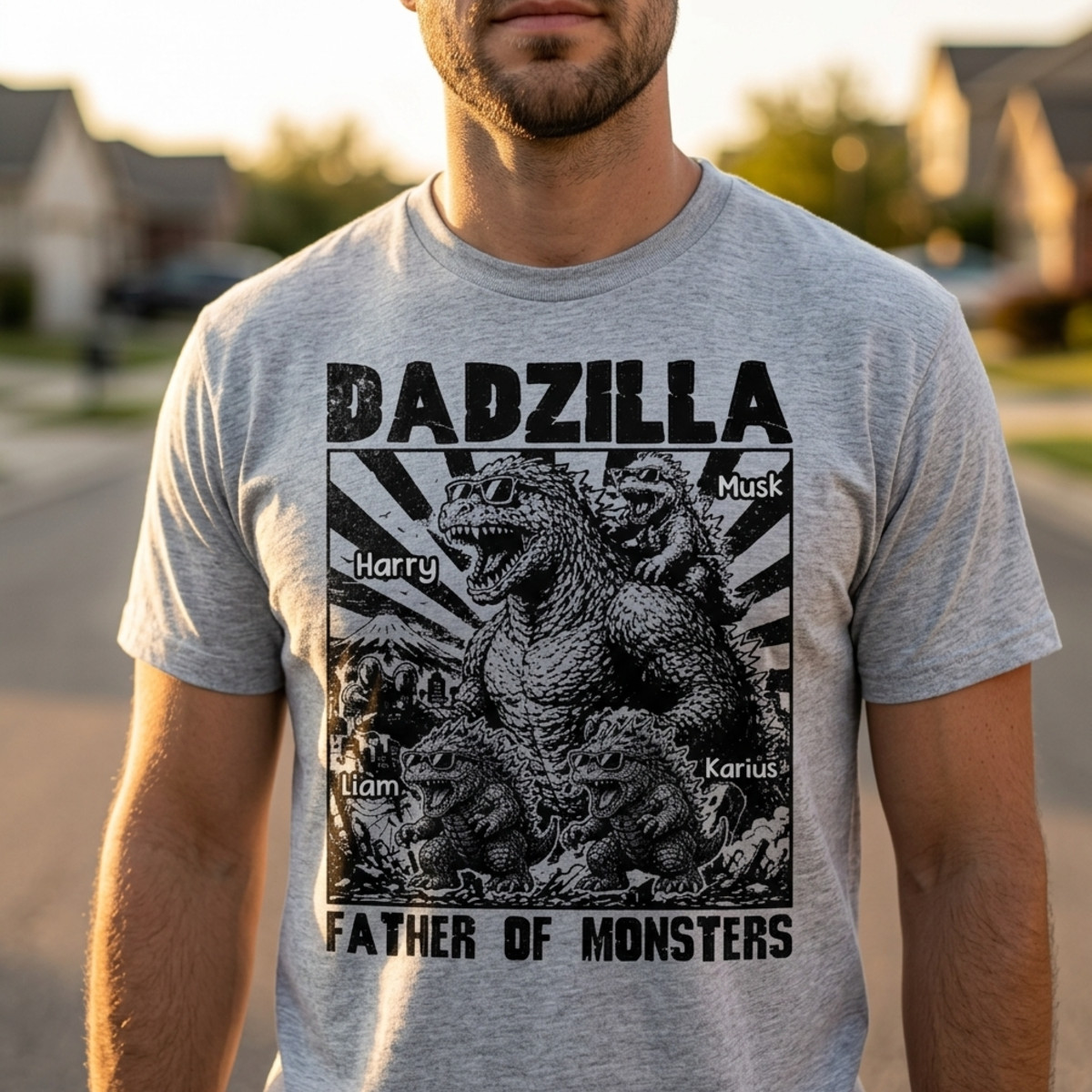 Personalize Dadzilla Father of Monsters Shirt, Father’s Day Custom Name Shirt