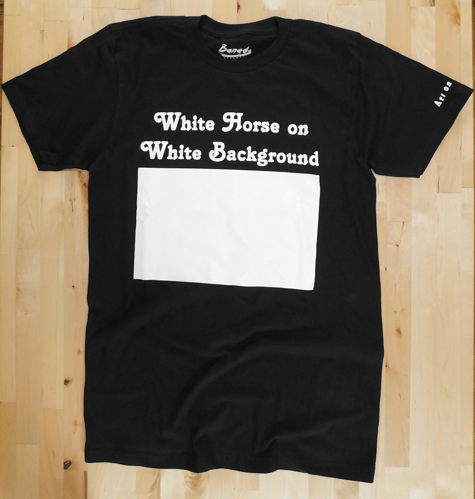 Original Men’s Art on Shirts – White Horse on White Background – Black – Size M